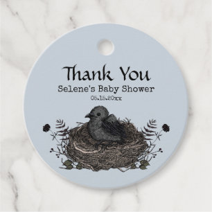 Gothic Black Raven Bird Nest Baby Shower Blue Favour Tags