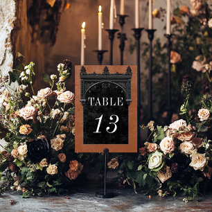 Gothic Black Raven & Black Arch Rust Wedding Table Number