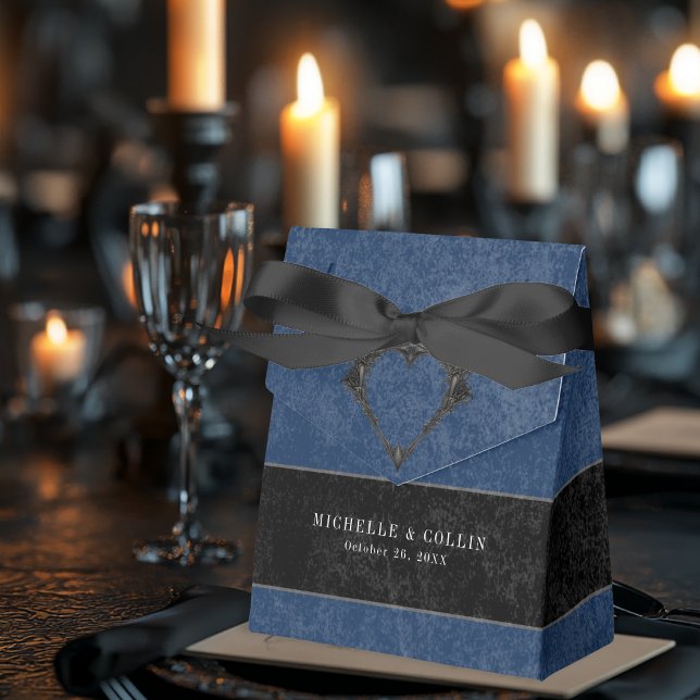 Gothic Black Raven & Black Roses Blue Wedding Favor Box (Creator Uploaded)