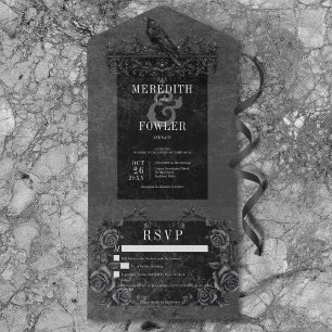 Gothic Black Raven & Black Roses Details No Dinner All In One Invitation