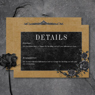 Gothic Black Raven & Black Roses Gold Details Enclosure Card