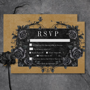 Gothic Black Raven & Black Roses Gold Dinner RSVP Card