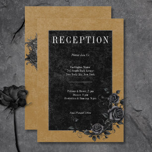 Gothic Black Raven & Black Roses Gold Reception Enclosure Card