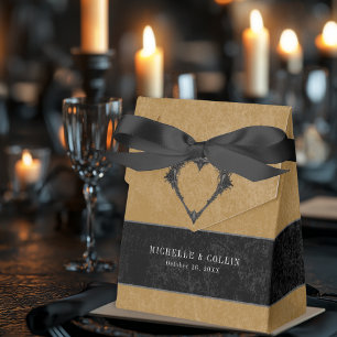 Gothic Black Raven & Black Roses Gold Wedding Favor Box