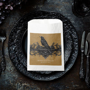 Gothic Black Raven & Black Roses Gold Wedding Favour Bag