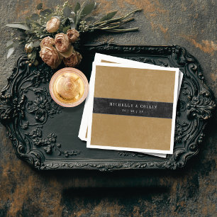 Gothic Black Raven & Black Roses Gold Wedding Napkin