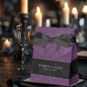 Gothic Black Raven & Black Roses Purple Wedding Favor Box