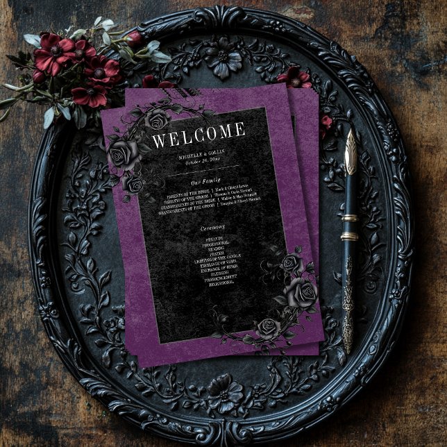 Gothic Black Raven & Black Roses Purple Wedding Program (Gothic Black Raven & Black Roses Purple Wedding Program)