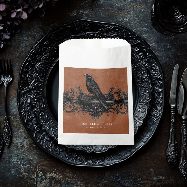 Gothic Black Raven & Black Roses Rust Wedding Favour Bag (Creator Uploaded)