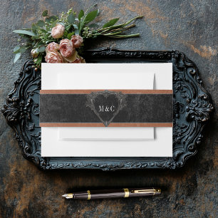 Gothic Black Raven & Black Roses Rust Wedding Invitation Belly Band