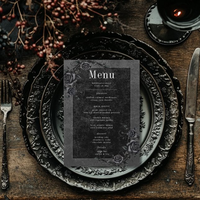 Gothic Black Raven & Black Roses Wedding Menu (Creator Uploaded)