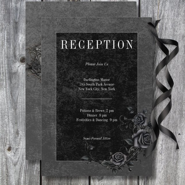 Gothic Black Raven & Black Roses Wedding Reception Enclosure Card (Gothic Black Raven & Black Roses Wedding Reception Enclosure Card)