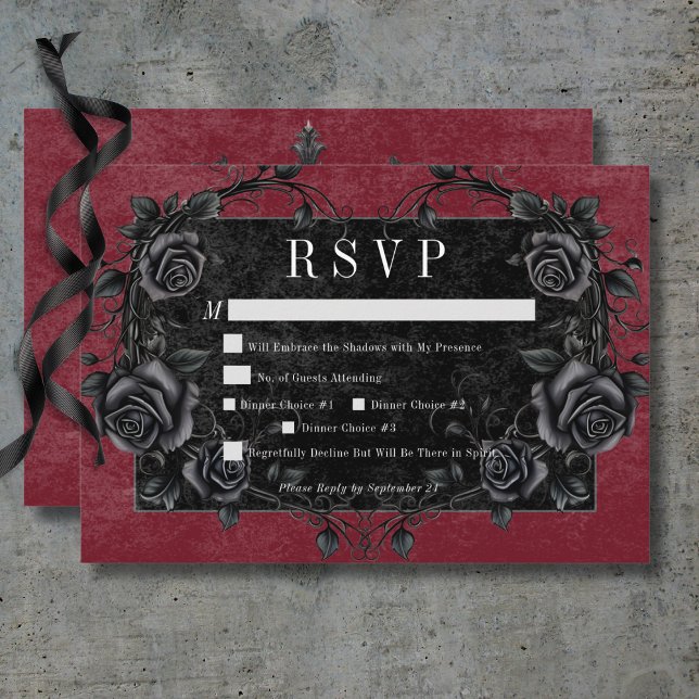 Gothic Black Raven & Black Roses Wine Dinner RSVP Card (Gothic Black Raven & Black Roses Wine Dinner RSVP Card)