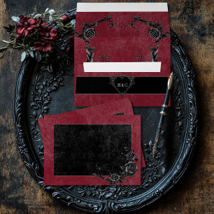 Gothic Black Raven & Black Roses Wine Wedding Envelope