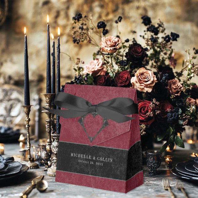 Gothic Black Raven & Black Roses Wine Wedding Favor Box (Creator Uploaded)