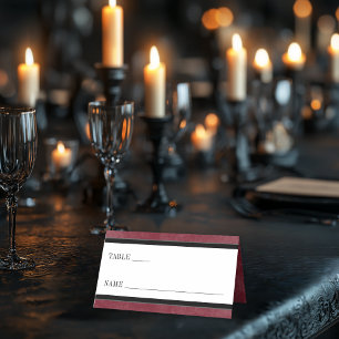 Gothic Black Raven & Black Roses Wine Wedding Place Card