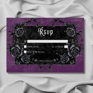 Gothic Black Raven & Roses Purple No Dinner RSVP Card