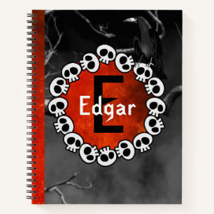 Gothic Black Raven Skulls Orange Moon Personalized Notebook