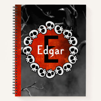 Gothic Black Raven Skulls Orange Moon Personalized Notebook
