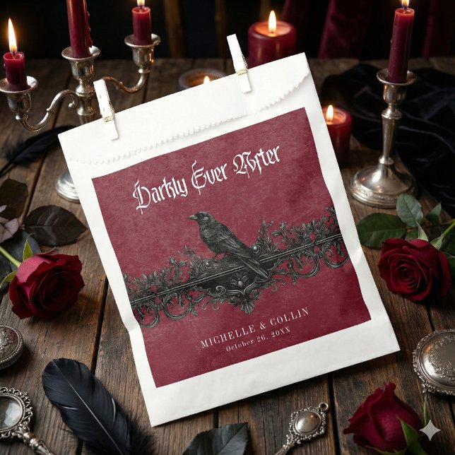 Gothic Black Raven Wine Darkly Ever After Wedding Favour Bag (Creator Uploaded)
