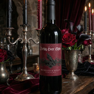 Gothic Black Raven Wine Darkly Ever After Wedding Label