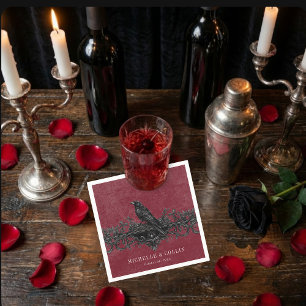 Gothic Black Raven Wine Darkly Ever After Wedding Napkin