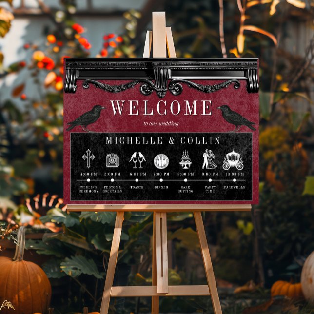 Gothic Black Ravens & Wine Order of Events Wedding Poster (Creator Uploaded)
