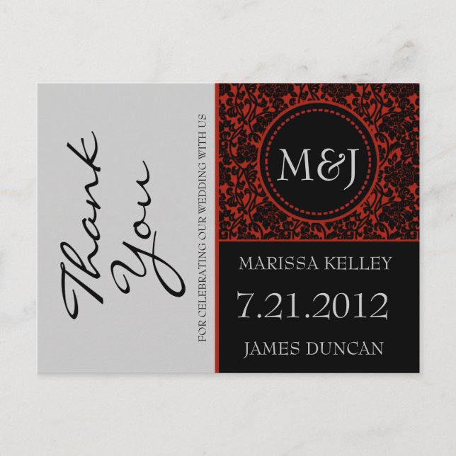 Gothic Black & Red Flourish Thank You Postcard (Front)