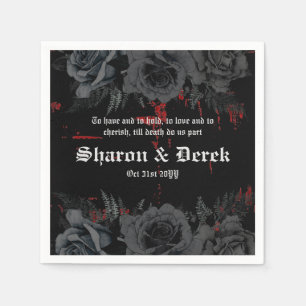 Gothic Black Red Grunge Textured   Black Roses Napkin