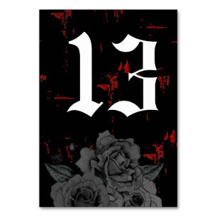 Gothic Black Red Grunge Textured Black Roses Table Number
