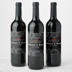 Gothic Black Red Grunge Textured   Black Roses Wine Label