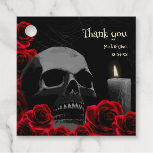 Gothic Black Red Roses Skull Halloween Wedding Favour Tags
