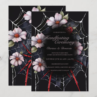 Gothic Black & Red Spider Floral Web Handfasting Invitation