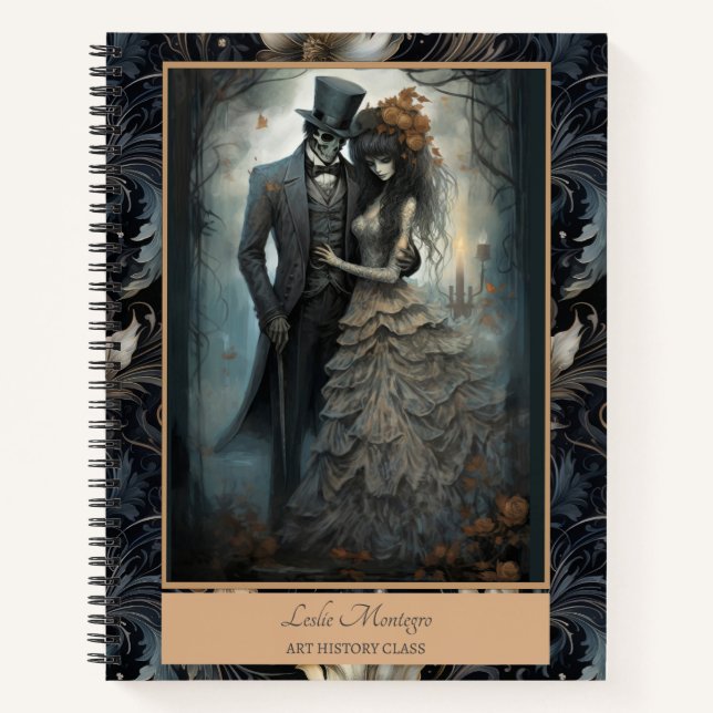 Gothic Black Romantic Skeleton Bride Groom Notebook (Front)