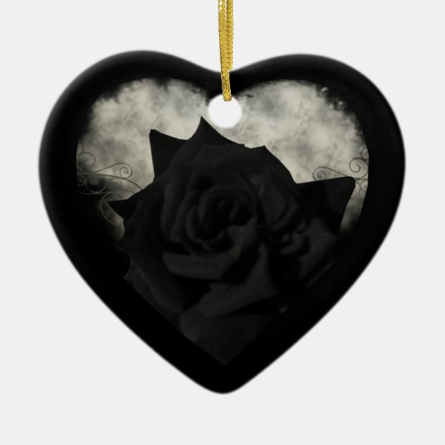 Gothic Black Rose Heart Ornament (Front)