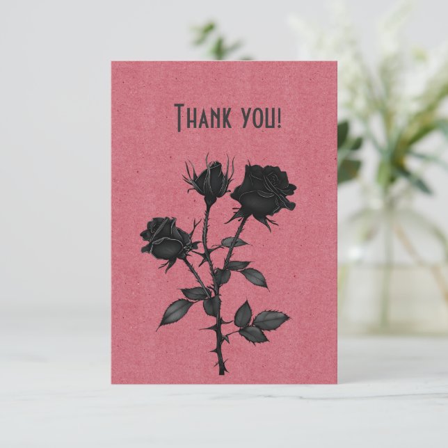 Gothic Black Rose On Rose Red Thank You (Standing Front)
