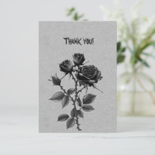 Gothic Black Rose On Steel Grey Thank You
