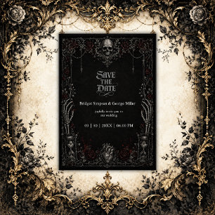 Gothic Black Rose Skull Heart Wedding Invitation