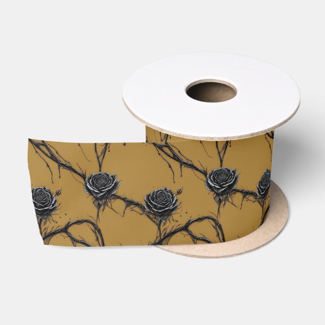 Gothic Black Rose Speedpaint Pattern Satin Ribbon (Spool)