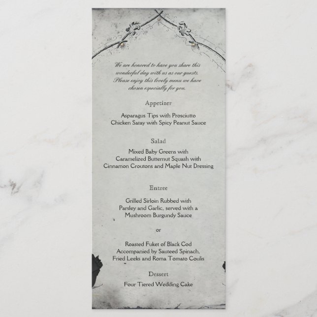 Gothic Black Rose Trellis Wedding Menu (Front)