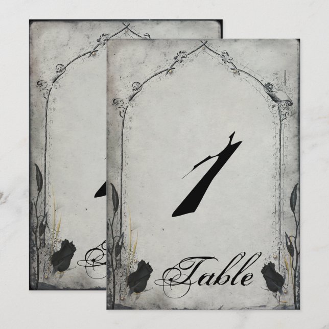 Gothic Black Rose Trellis Wedding Table Number (Front/Back)
