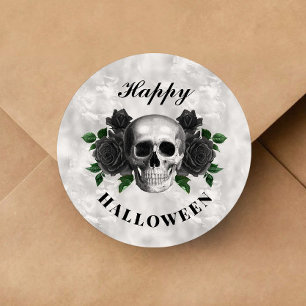 Gothic Black Roses And Skull Halloween Classic Round Sticker