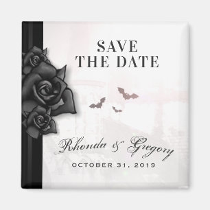 Gothic Black Roses & Bats Halloween Wedding Magnet