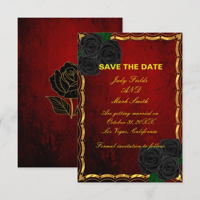 Gothic Black Roses Blood Red Save The Date Card (Front/Back)