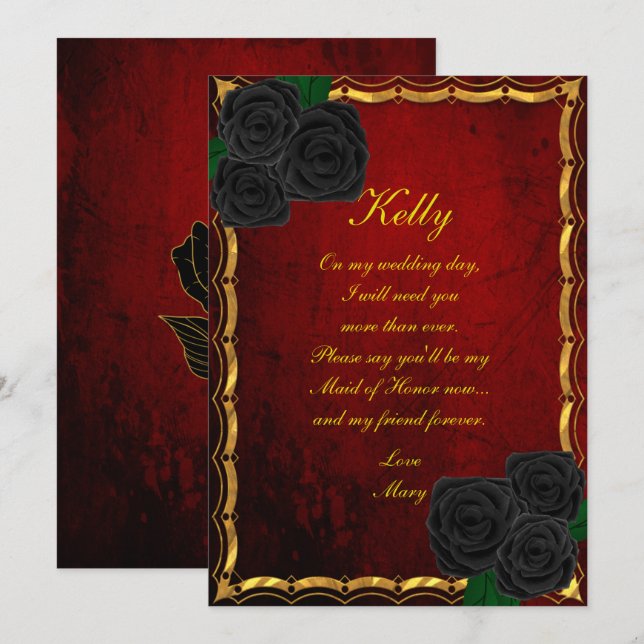 Gothic Black Roses Blood Red Wedding Maid Of Honou Invitation (Front/Back)