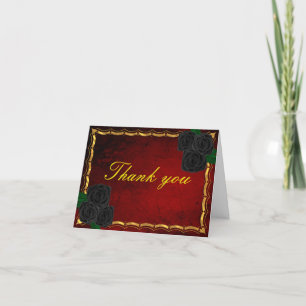 Gothic Black Roses Blood Red Wedding Thank You Card