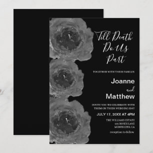 Gothic Black Roses Floral Watercolor Wedding Invitation
