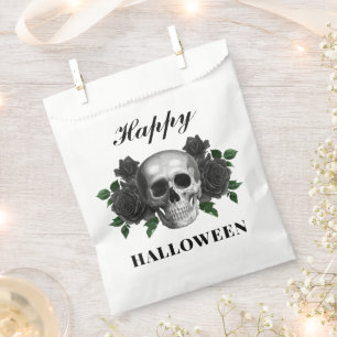 Gothic Black Roses & Skull Happy Halloween Favour Bag