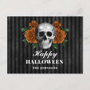 Gothic Black Roses & Skull Happy Halloween Postcard