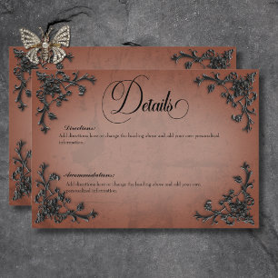 Gothic Black & Rust Filigree Heart Details Enclosure Card